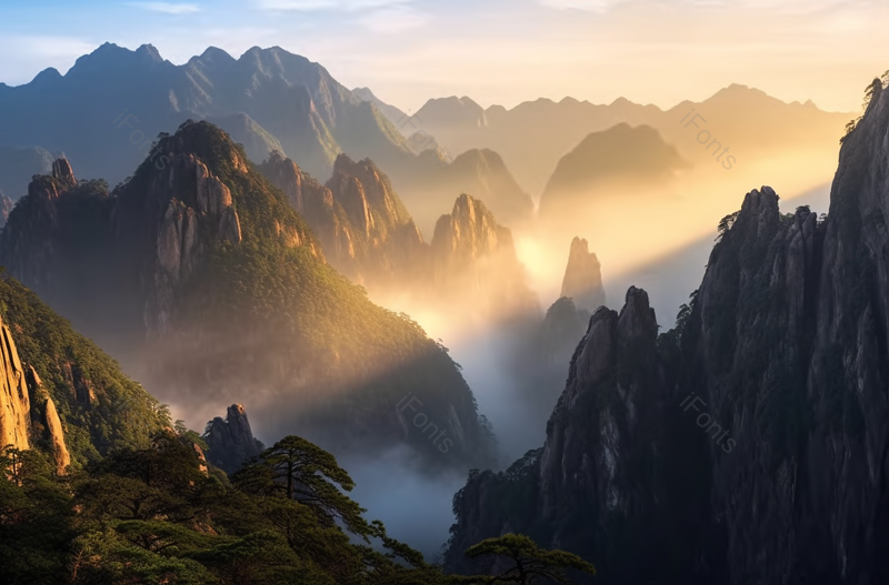 黄山山脉上的日落风光,高清,摄影图,摄影图片,图片大全,摄影图免费下载